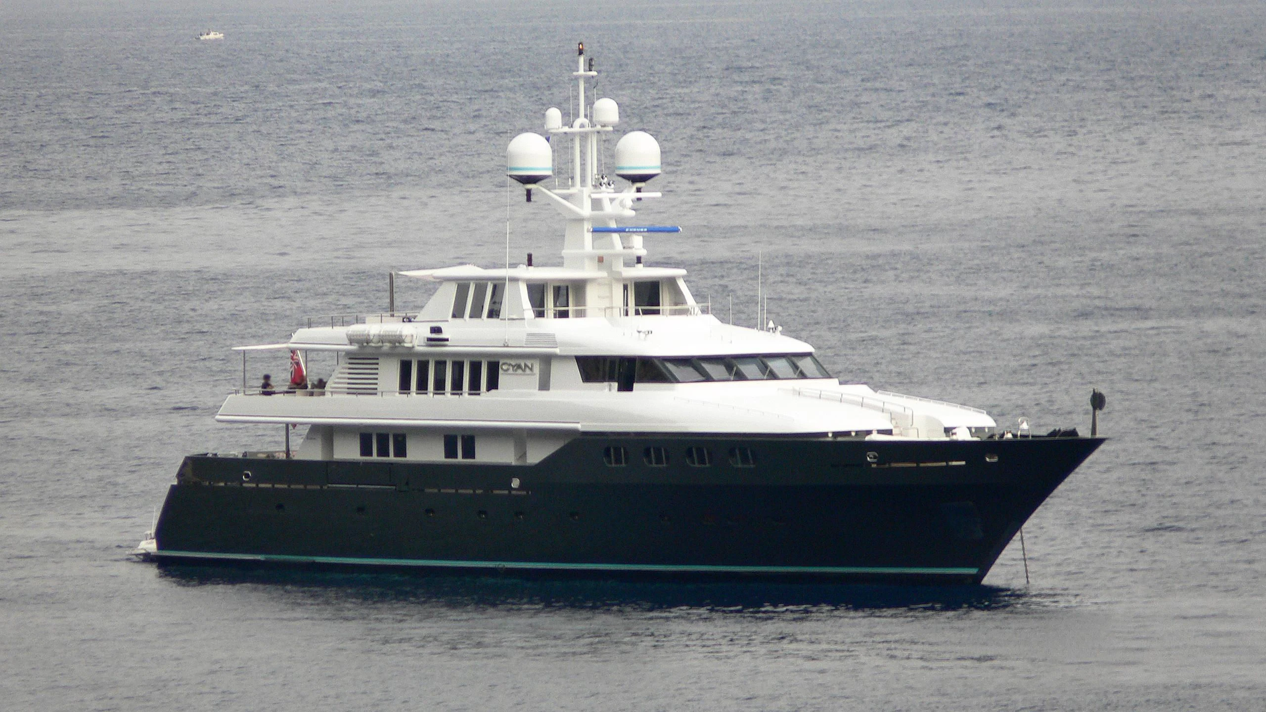 a boat on the water aboard CYAN Yacht for Sale