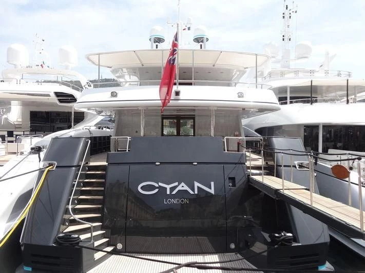 a boat on the water aboard CYAN Yacht for Sale