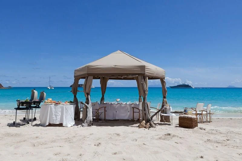 a hut on a beach aboard LADY BRITT Yacht for Charter