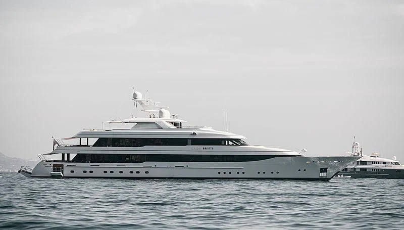a large white yacht in the water aboard LADY BRITT Yacht for Charter