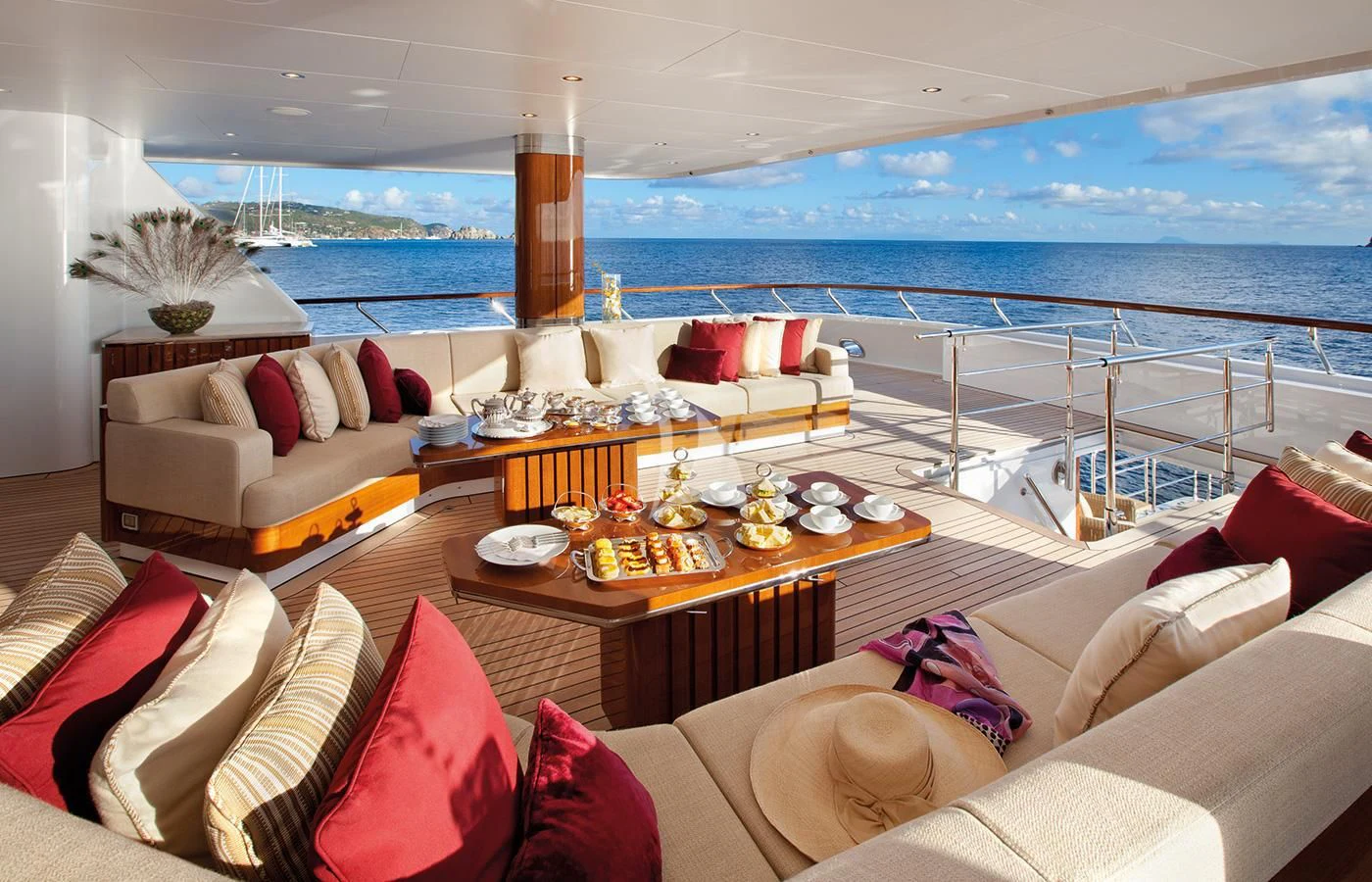 a living room with a large ocean aboard LADY BRITT Yacht for Charter