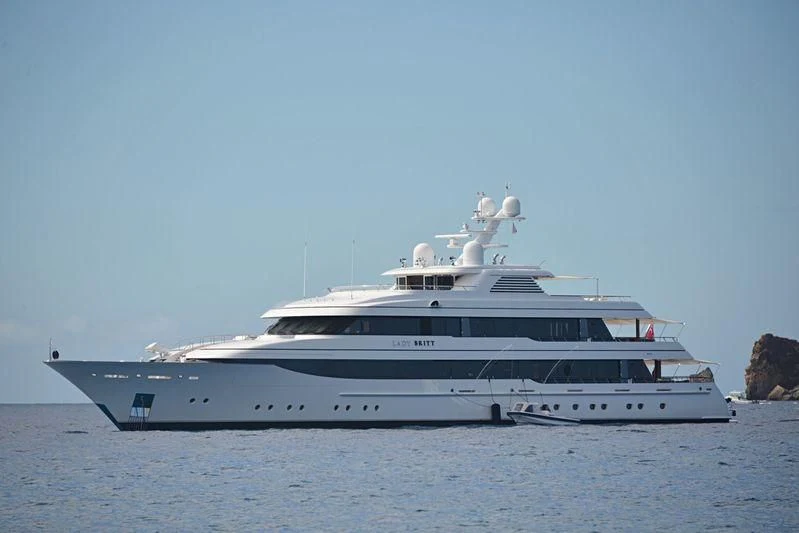 a white yacht on the water aboard LADY BRITT Yacht for Charter