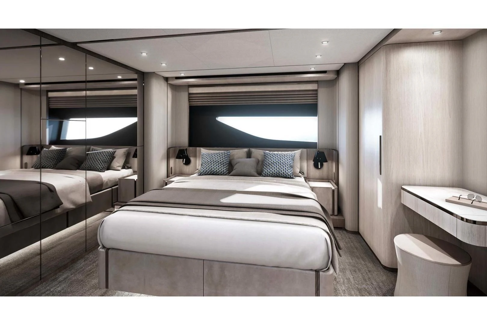 a room with a bed and a window aboard BESO Yacht for Sale