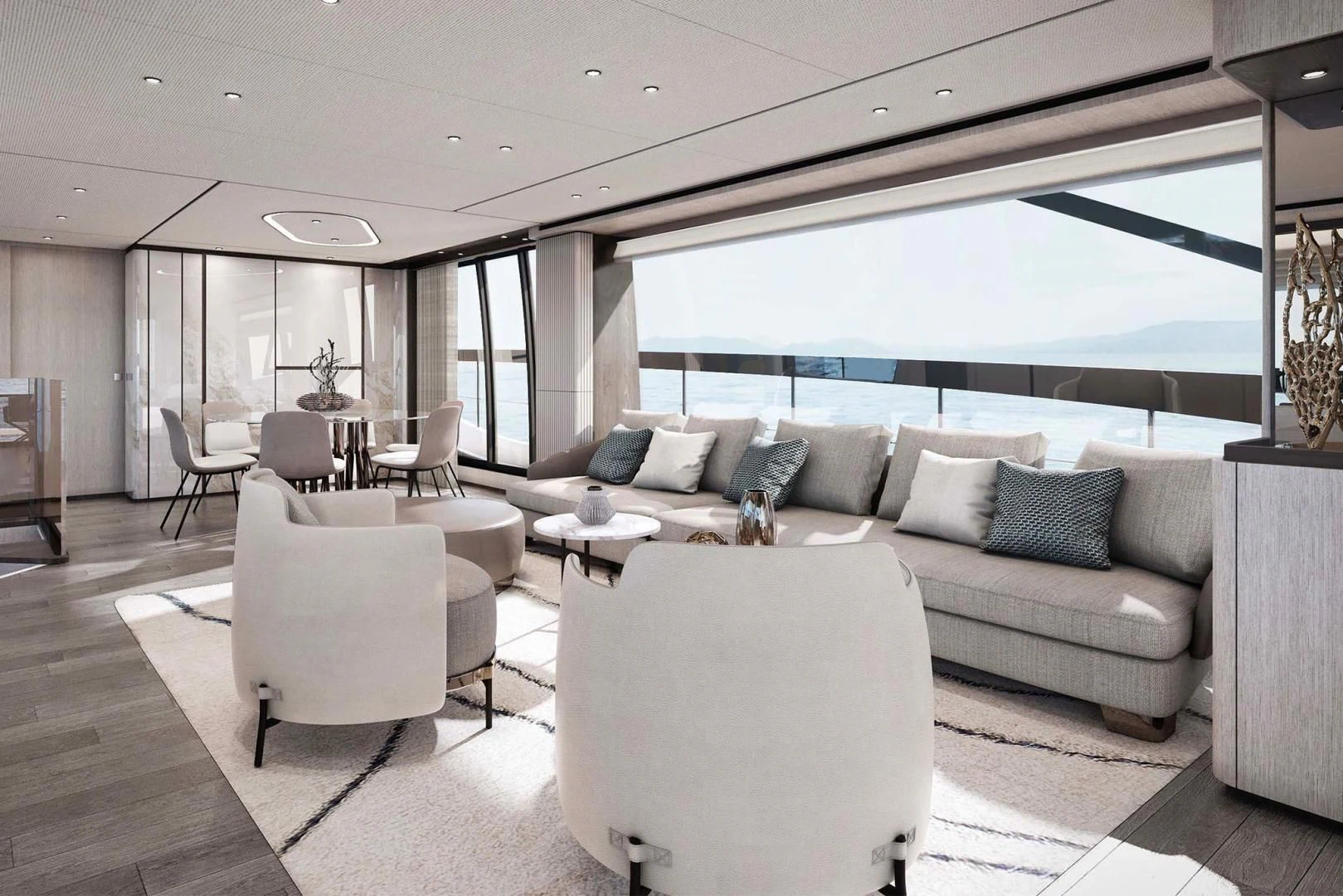 a living room with a large window aboard BESO Yacht for Sale