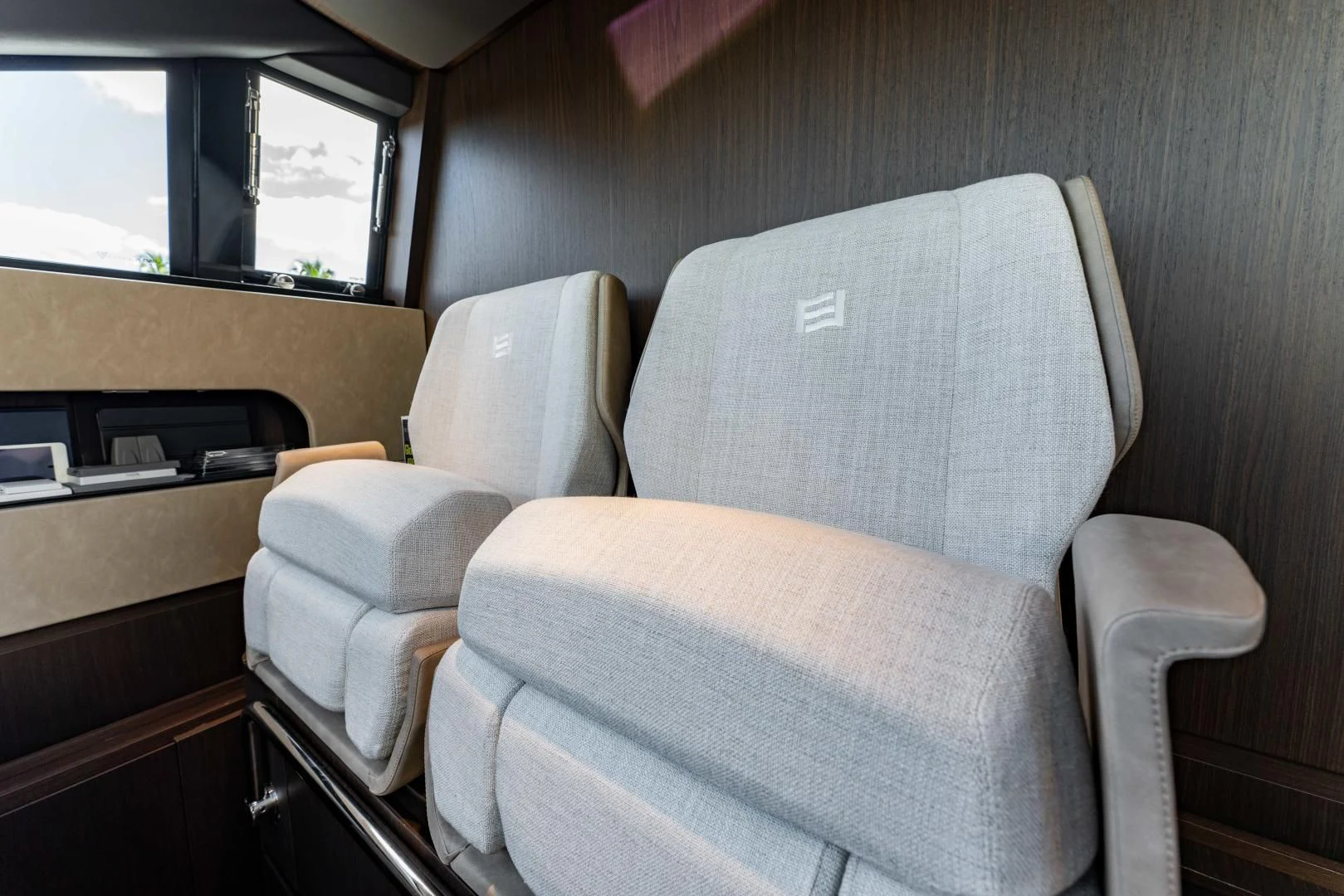 a chair in a train aboard BESO Yacht for Sale