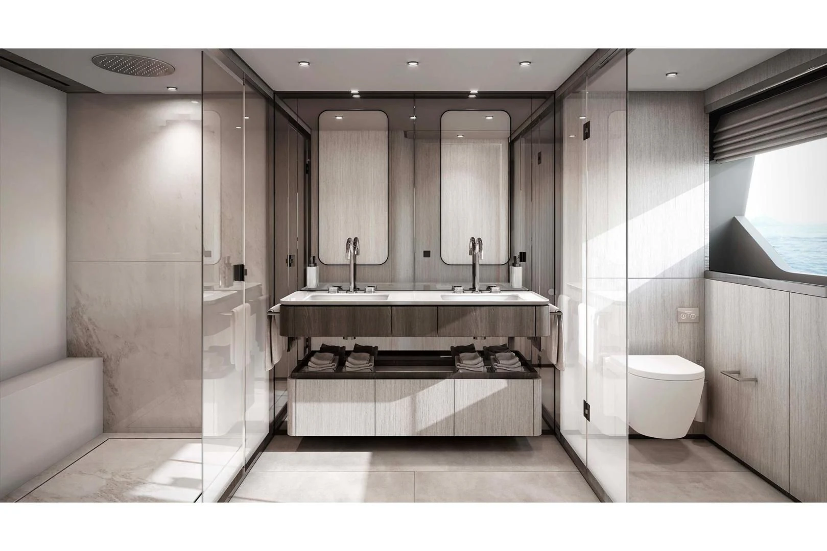 a bathroom with a tub sink and toilet aboard BESO Yacht for Sale