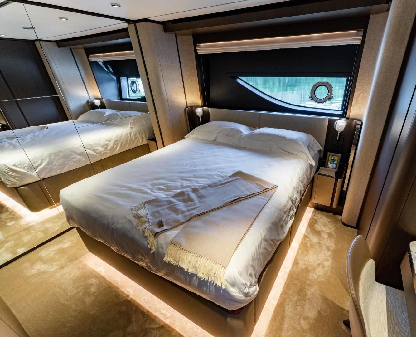 a couple of beds in a room aboard BESO Yacht for Sale