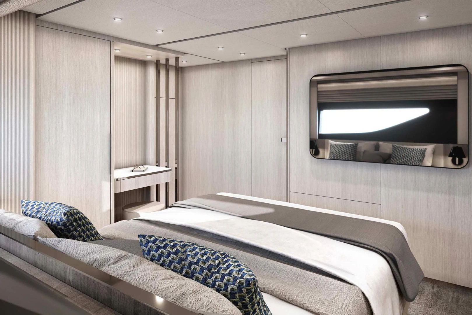 a room with two beds aboard BESO Yacht for Sale