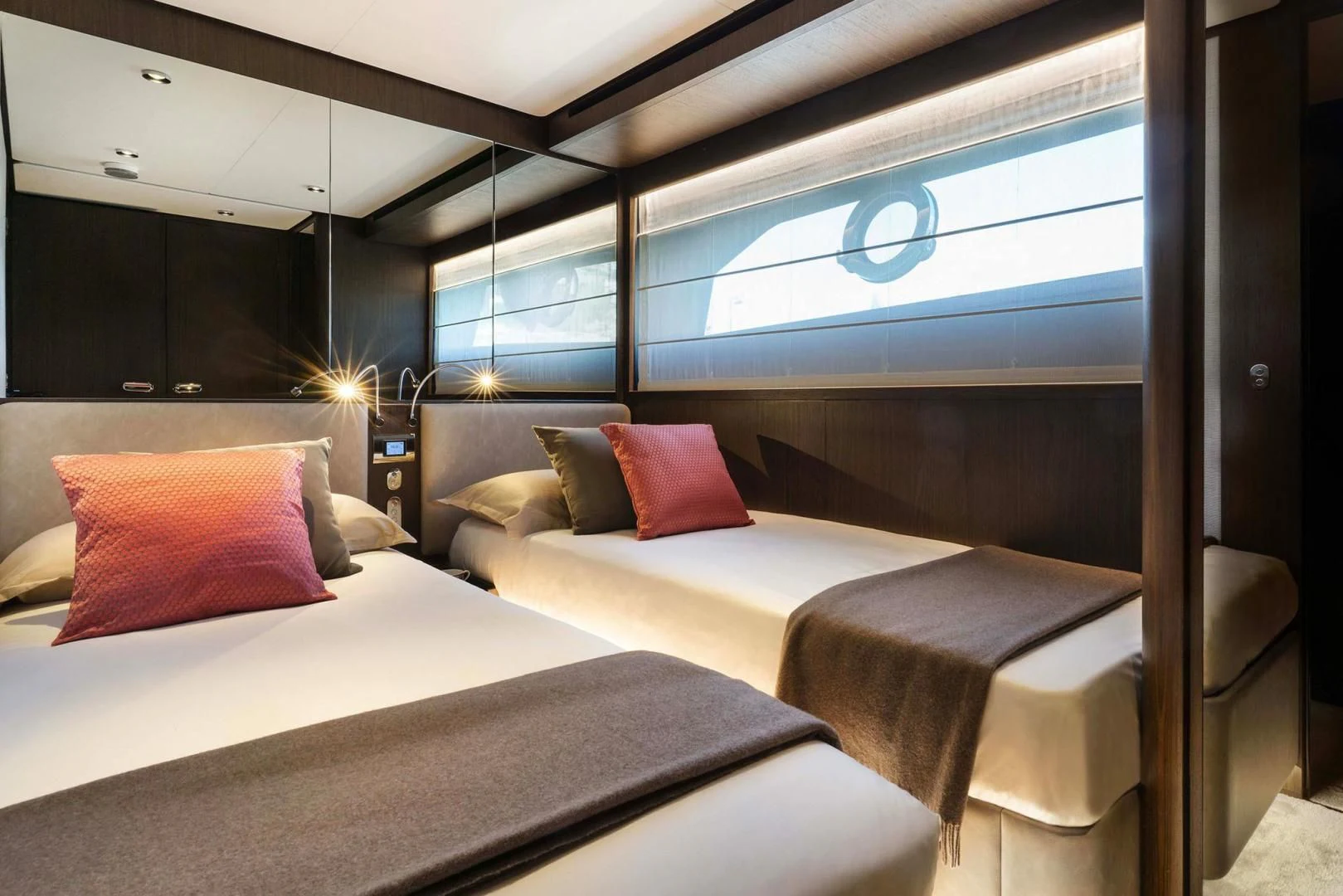 a room with two beds aboard BESO Yacht for Sale