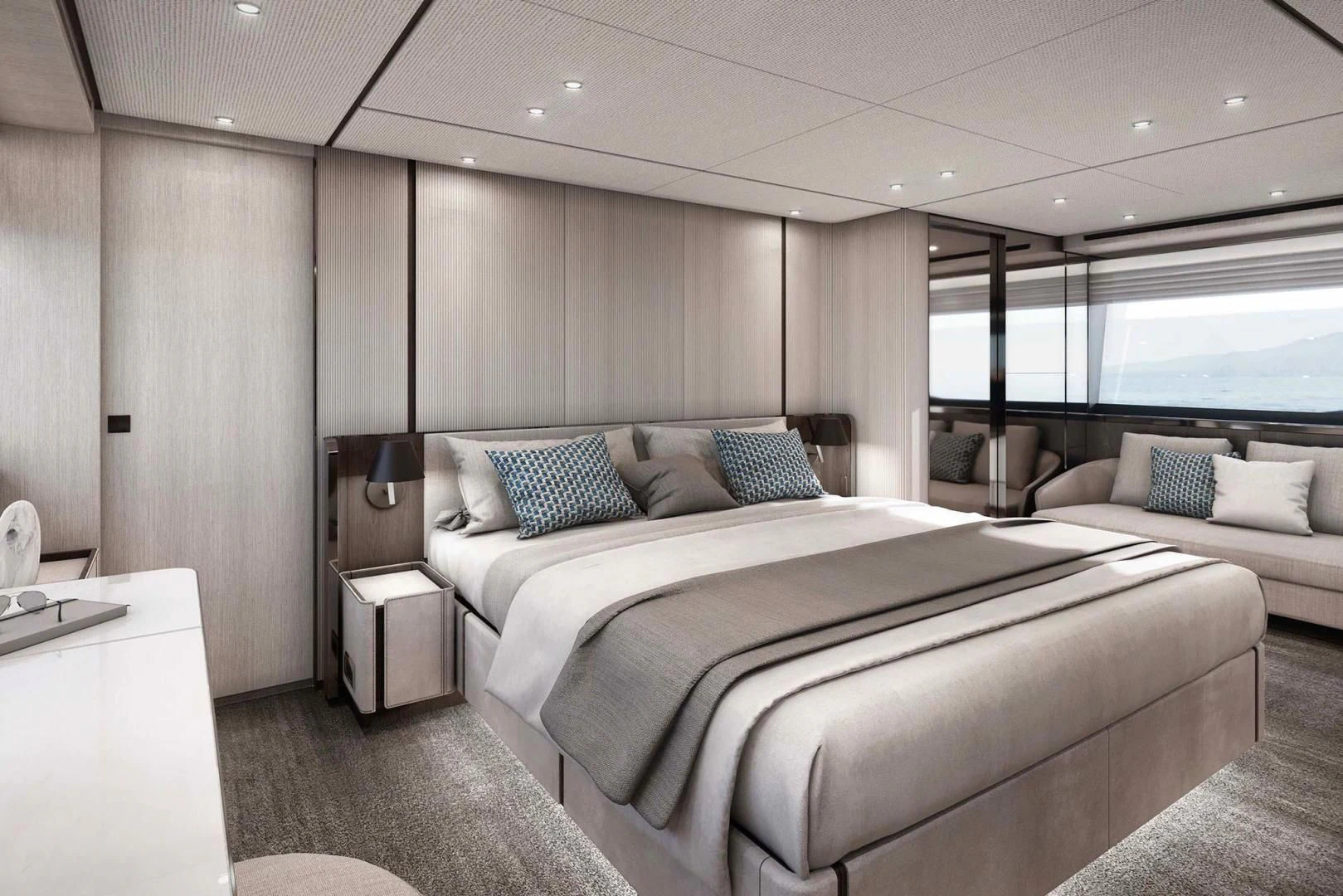 a room with two beds aboard BESO Yacht for Sale