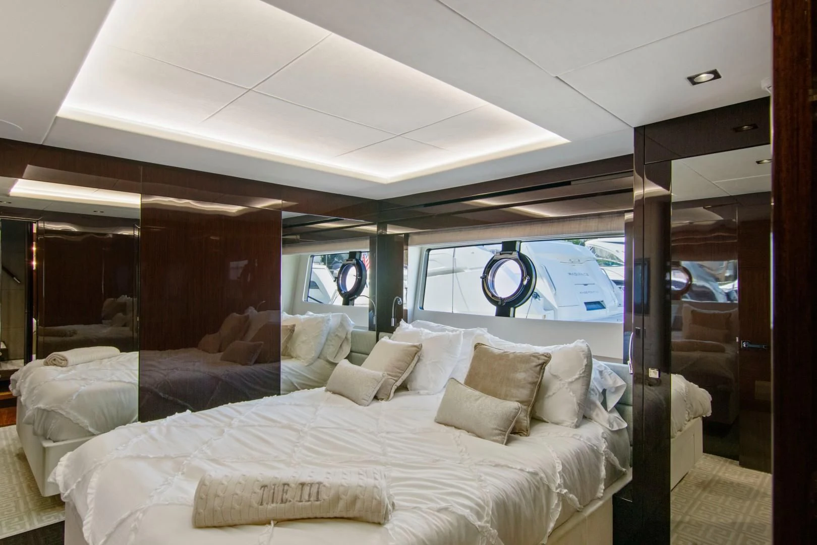 a bed in a room aboard GOLDEN OURS Yacht for Sale