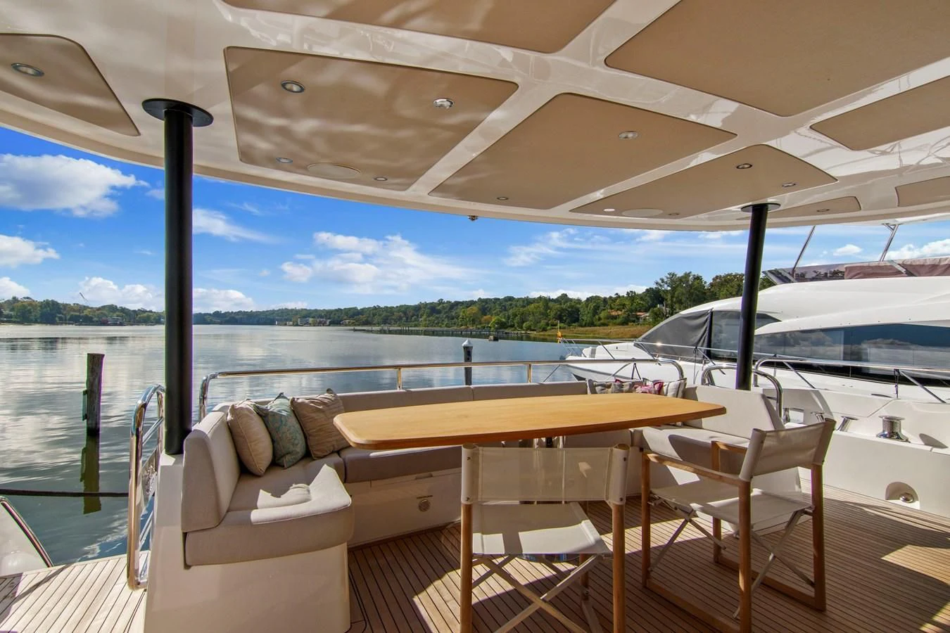 a table on a boat aboard GOLDEN OURS Yacht for Sale