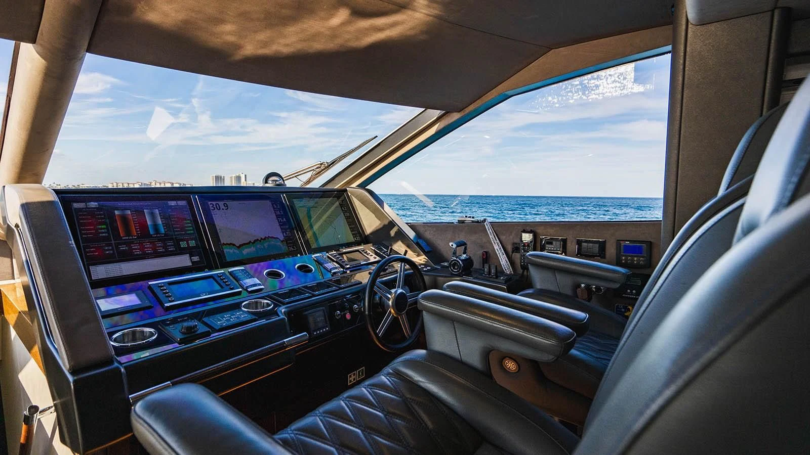 inside of a car aboard GOLDEN OURS Yacht for Sale