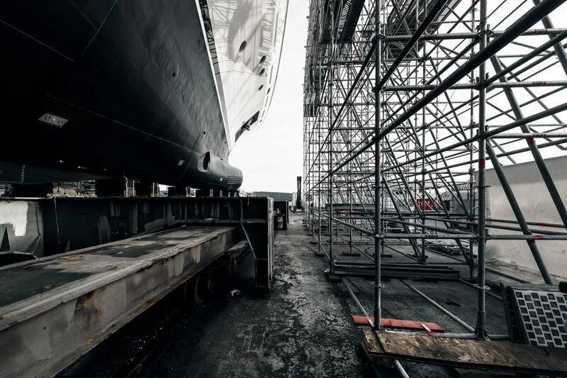 a train yard with a large metal structure aboard GALAXY Yacht for Sale