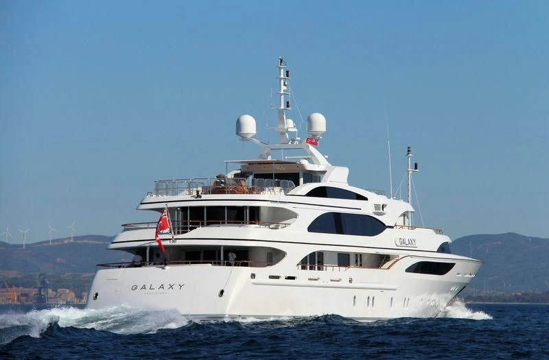 a large white boat aboard GALAXY Yacht for Sale