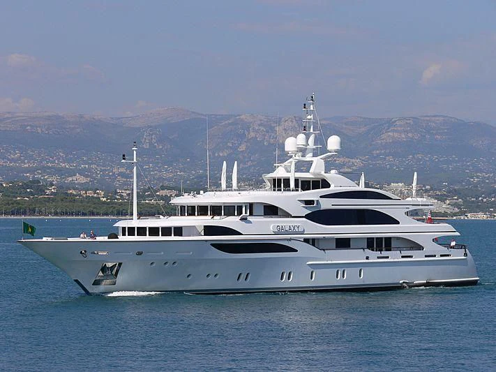 a white yacht in the water aboard GALAXY Yacht for Sale