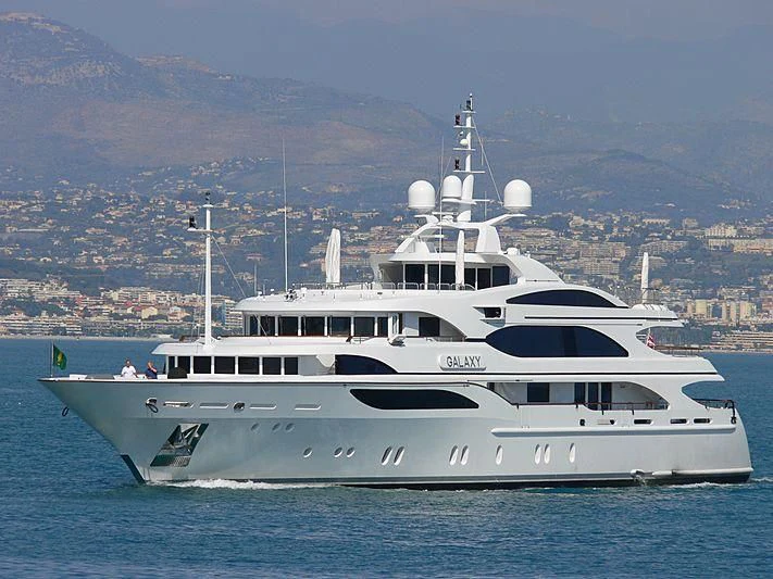 a white yacht in the water aboard GALAXY Yacht for Sale