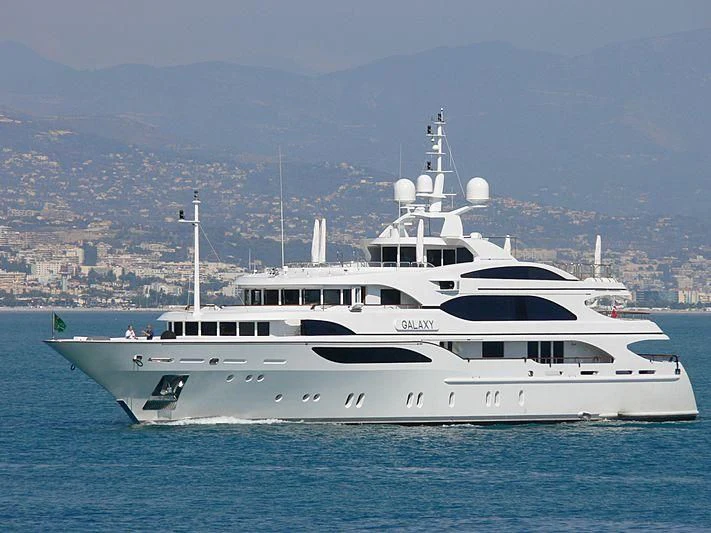 a white yacht in the water aboard GALAXY Yacht for Sale