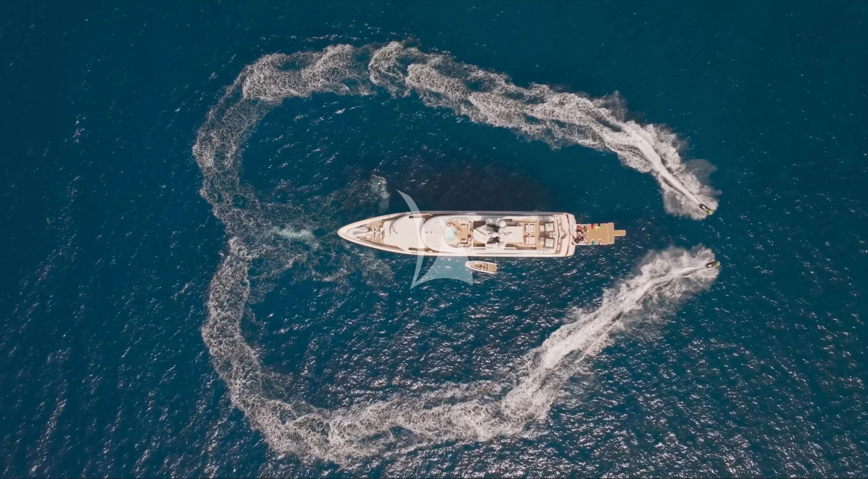 a small plane flying over a planet aboard GALAXY Yacht for Sale