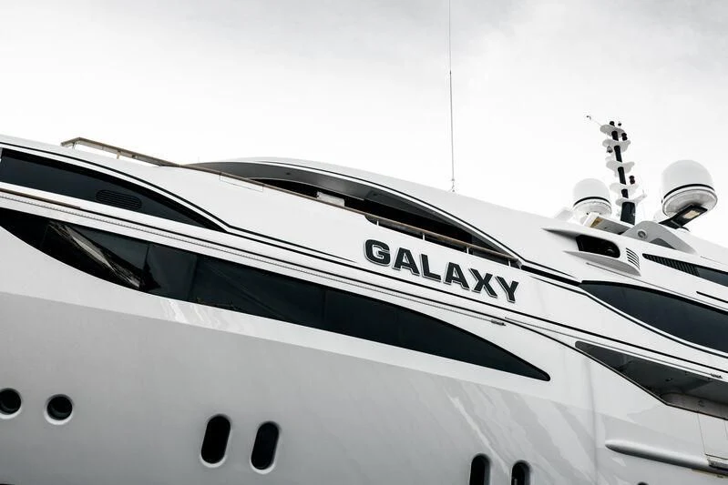the front of a white car aboard GALAXY Yacht for Sale