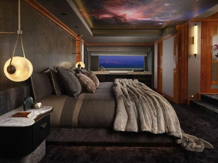a couch in a room aboard GALAXY Yacht for Sale