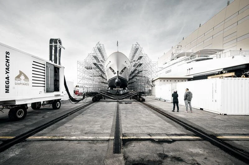 a large machine on a trailer aboard GALAXY Yacht for Sale