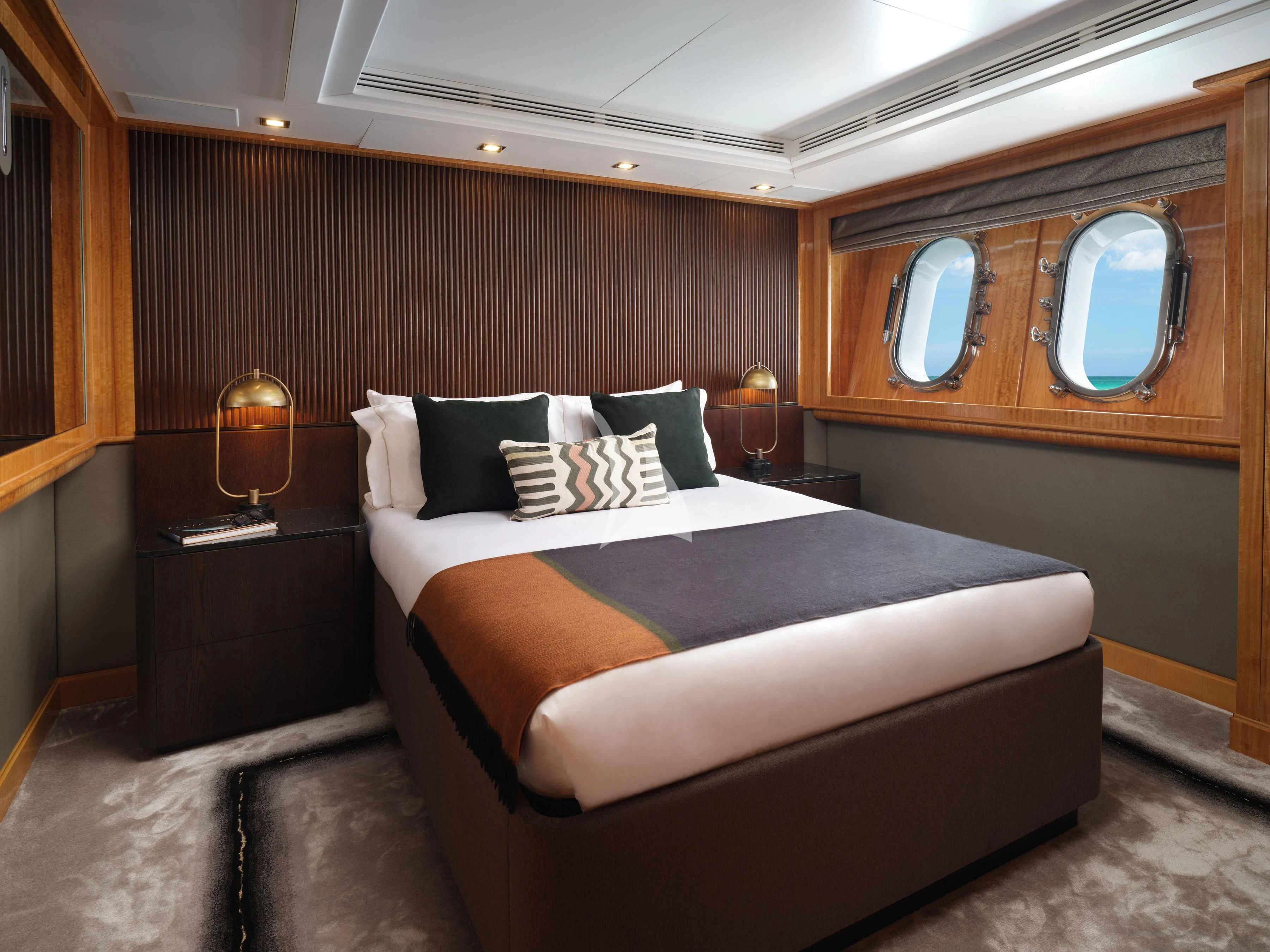 a bed in a room aboard GALAXY Yacht for Sale