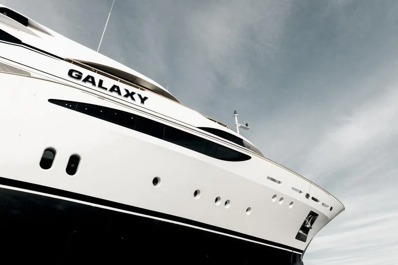 a close-up of a white yacht aboard GALAXY Yacht for Sale