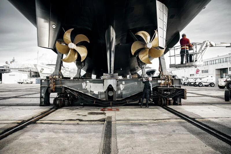 a large machine with large wheels aboard GALAXY Yacht for Sale