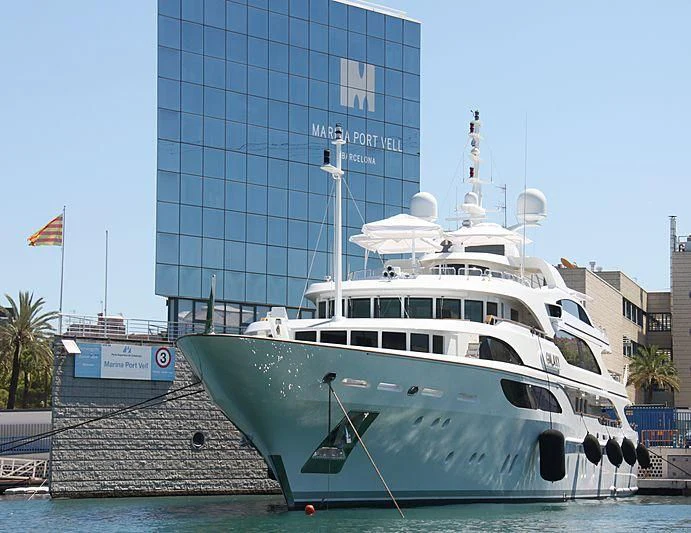 a large white boat in the water aboard GALAXY Yacht for Sale