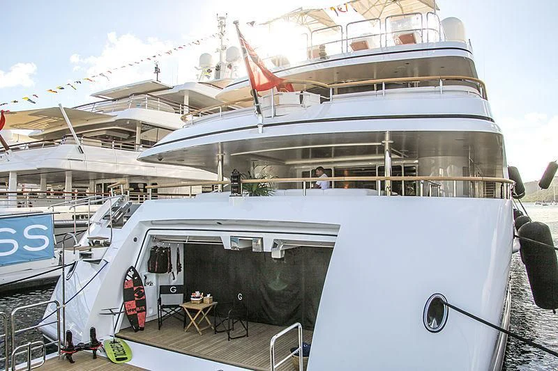 a large white boat aboard GALAXY Yacht for Sale