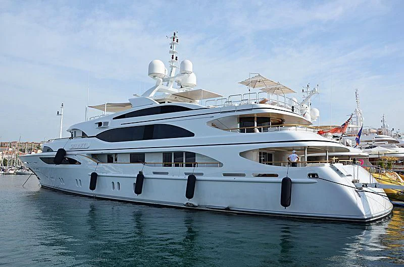 a white yacht in the water aboard GALAXY Yacht for Sale