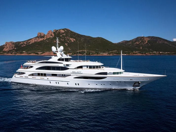a white yacht in the water aboard GALAXY Yacht for Sale