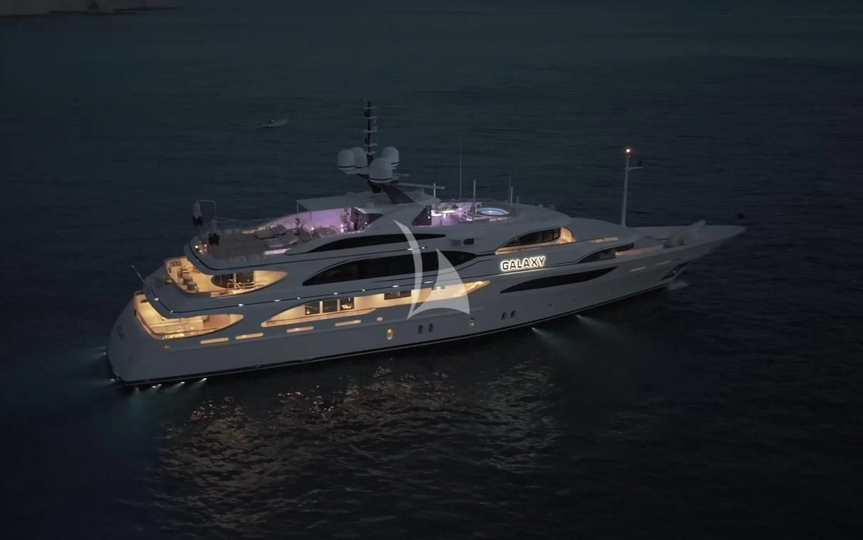 a white yacht in the water aboard GALAXY Yacht for Sale