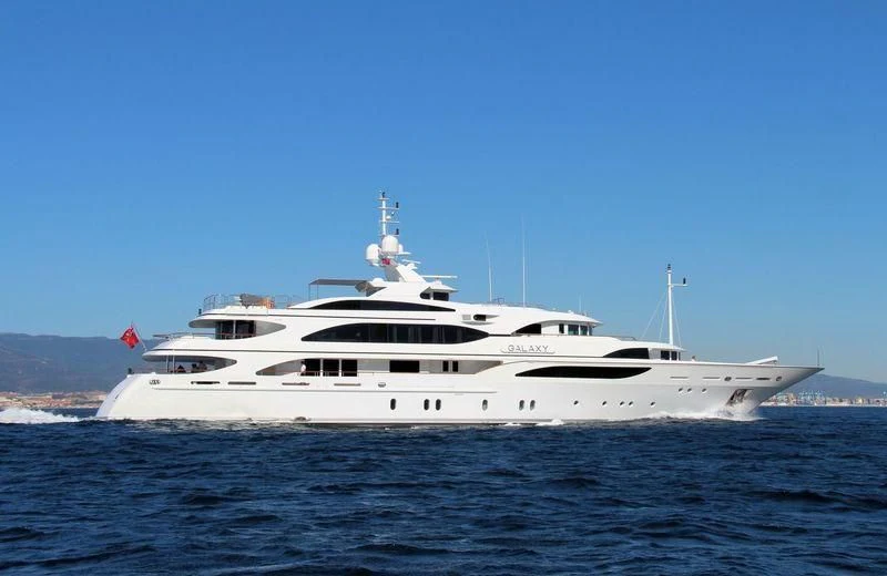 a white yacht in the water aboard GALAXY Yacht for Sale