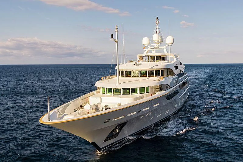 a large white boat in the water aboard GALAXY Yacht for Sale