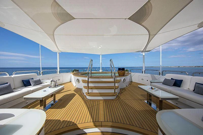 a room with a large window and a view of the ocean aboard GALAXY Yacht for Sale