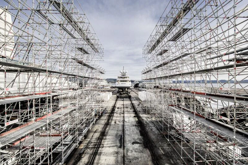 a large building with many metal structures aboard GALAXY Yacht for Sale