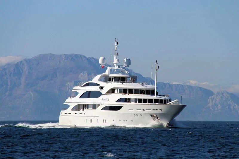a white yacht in the water aboard GALAXY Yacht for Sale