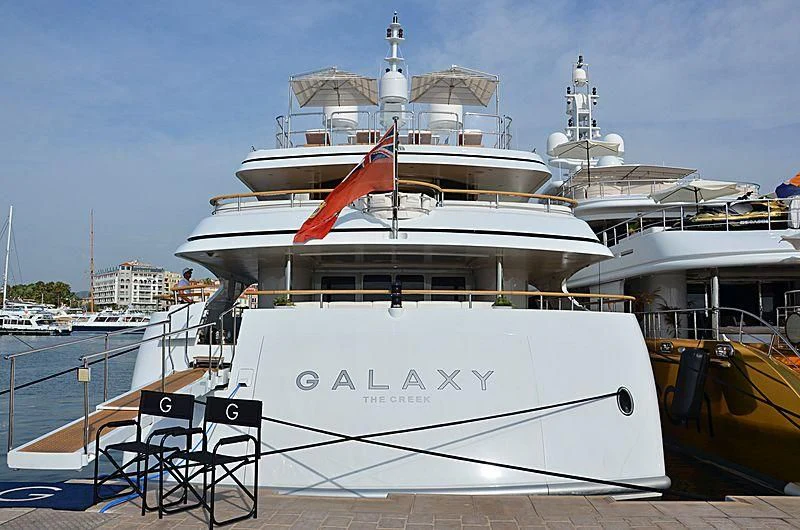a large white boat aboard GALAXY Yacht for Sale