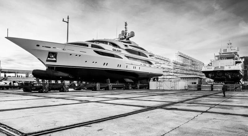 a large military ship aboard GALAXY Yacht for Sale