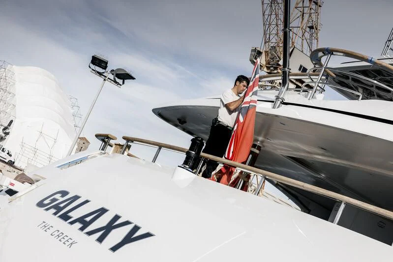 a person on a boat aboard GALAXY Yacht for Sale