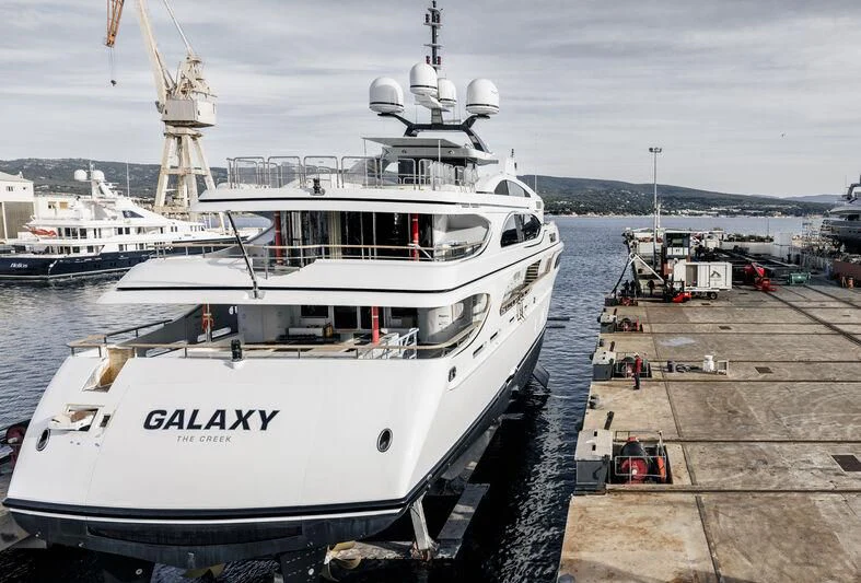 a group of boats are parked at a dock aboard GALAXY Yacht for Sale