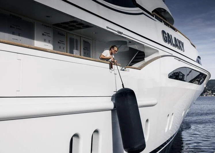 a person on a yacht aboard GALAXY Yacht for Sale