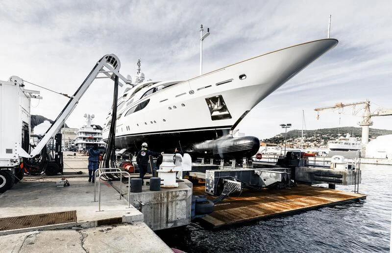 a large machine on a dock aboard GALAXY Yacht for Sale