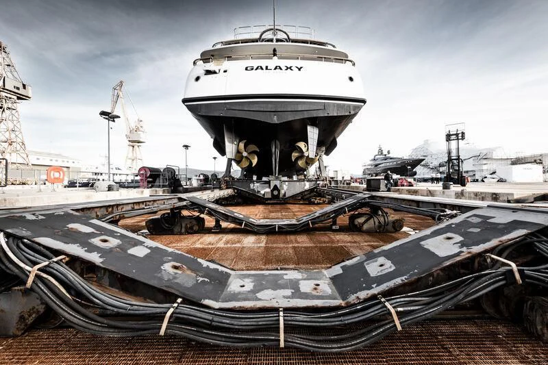 a large ship docked aboard GALAXY Yacht for Sale