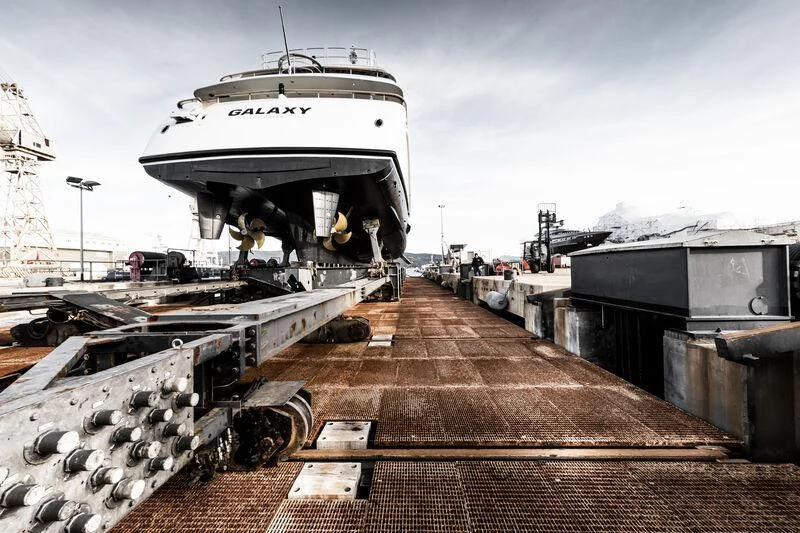 a large ship docked aboard GALAXY Yacht for Sale
