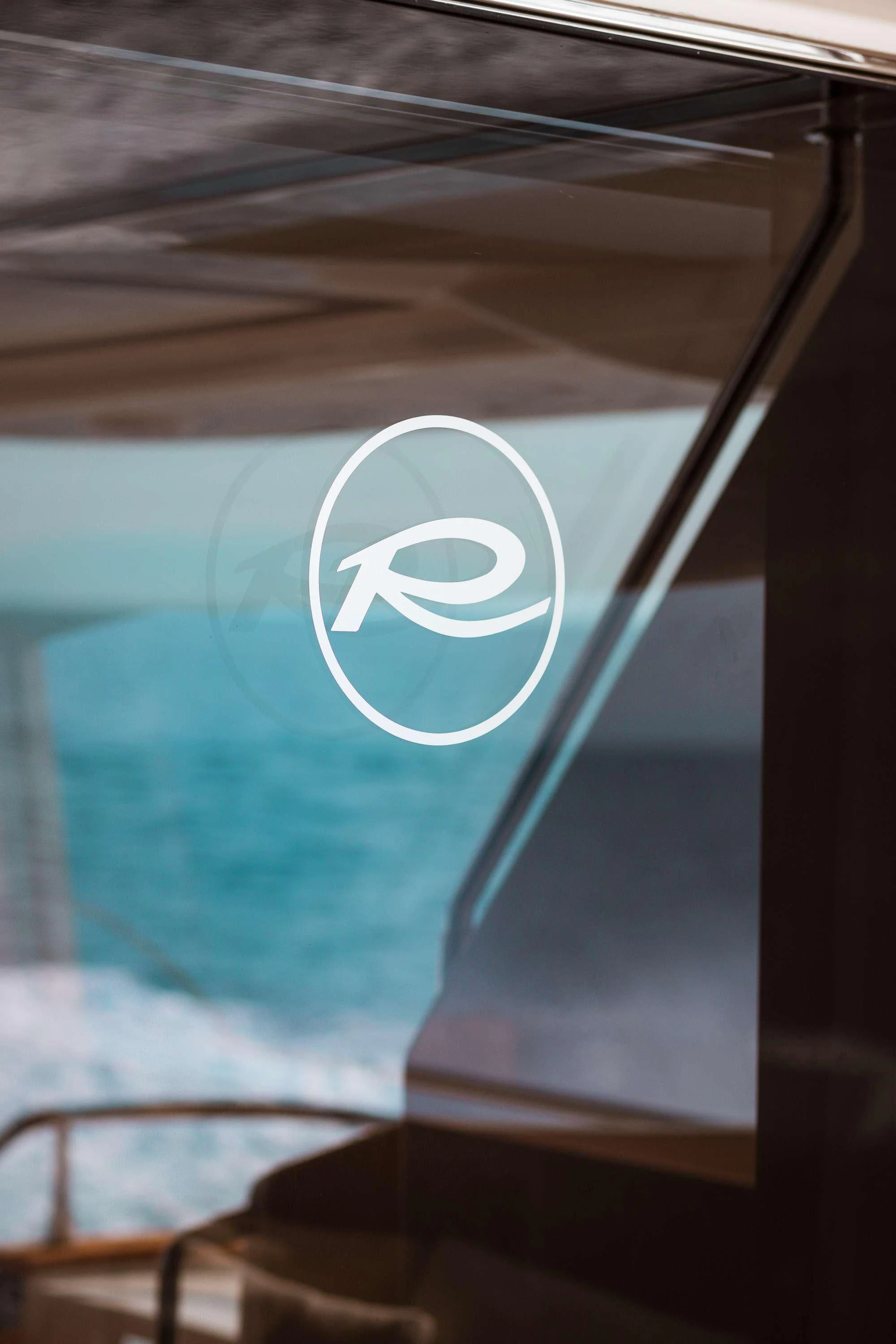 a close-up of a logo aboard ANLIA Yacht for Sale