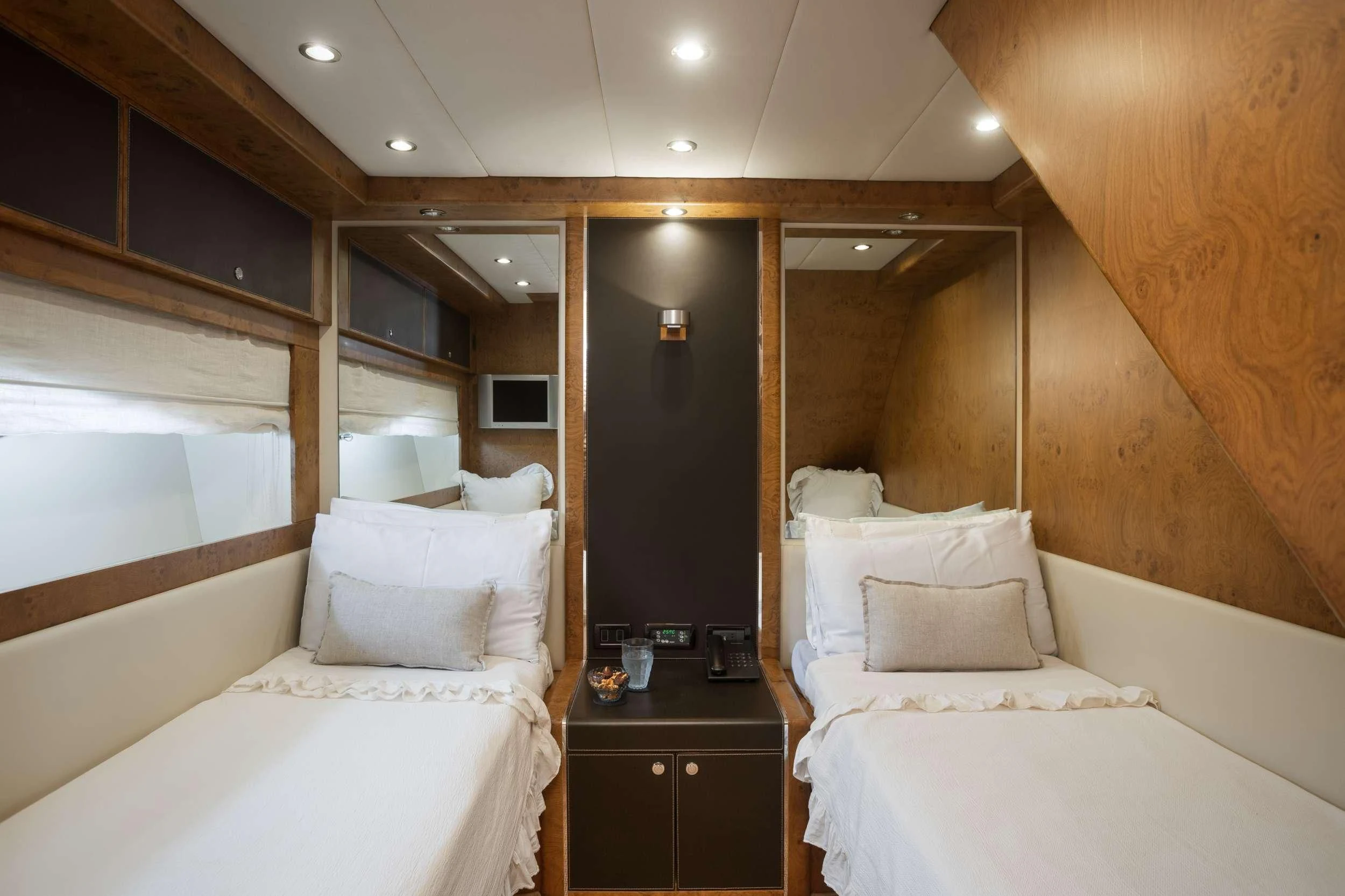 a room with two beds aboard ANLIA Yacht for Sale