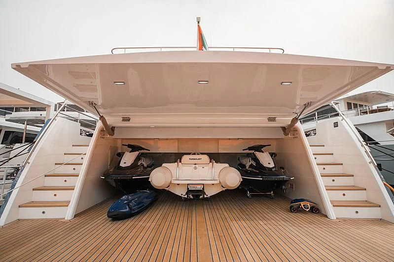 a large white staircase aboard DIGNITY Yacht for Sale